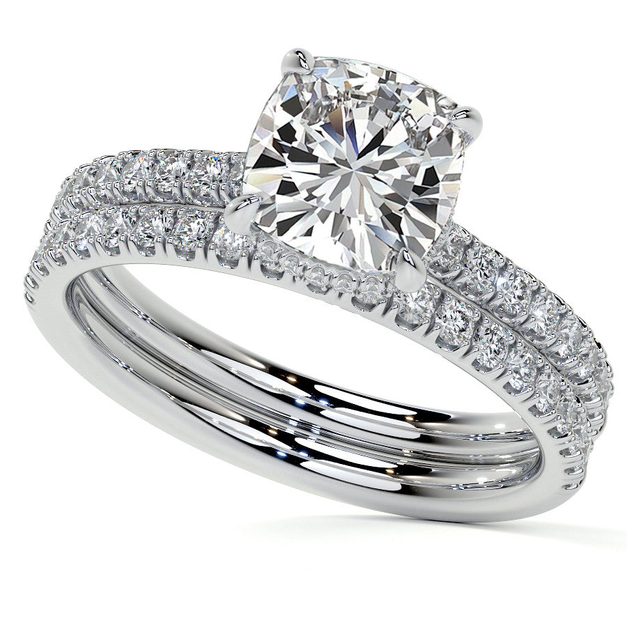 Cushion 4-Prong Hidden Halo Moissanite Engagement Ring
