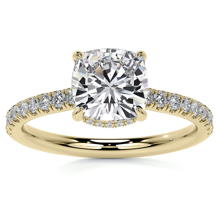 Cushion 4-Prong Hidden Halo Moissanite Engagement Ring