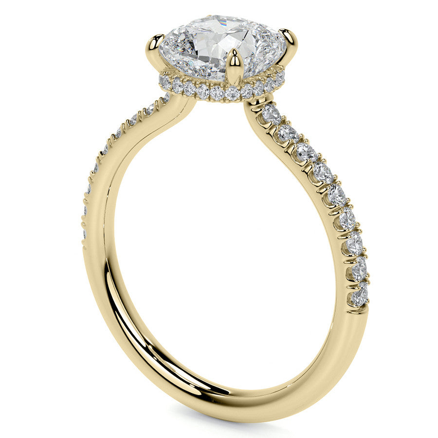Cushion 4-Prong Hidden Halo Moissanite Engagement Ring