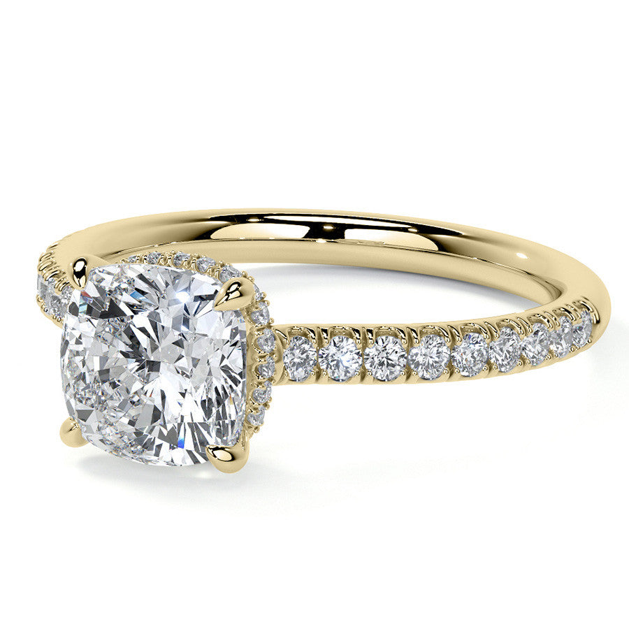 Cushion 4-Prong Hidden Halo Moissanite Engagement Ring
