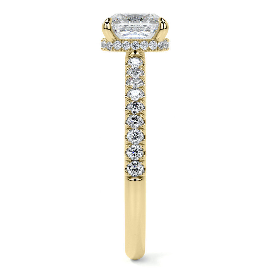 Cushion 4-Prong Hidden Halo Moissanite Engagement Ring