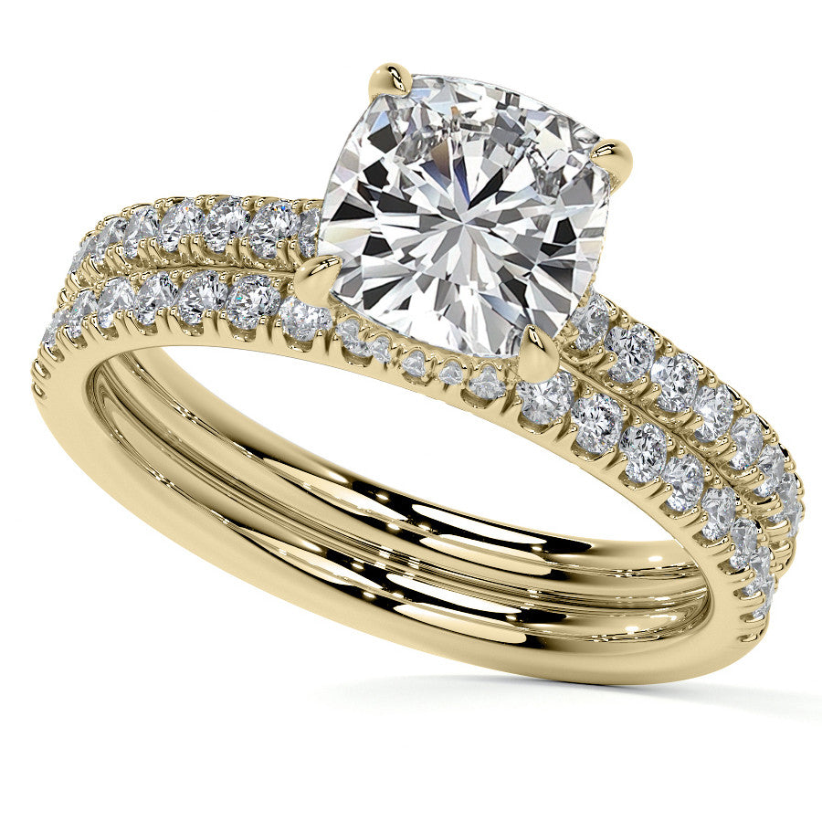 Cushion 4-Prong Hidden Halo Moissanite Engagement Ring