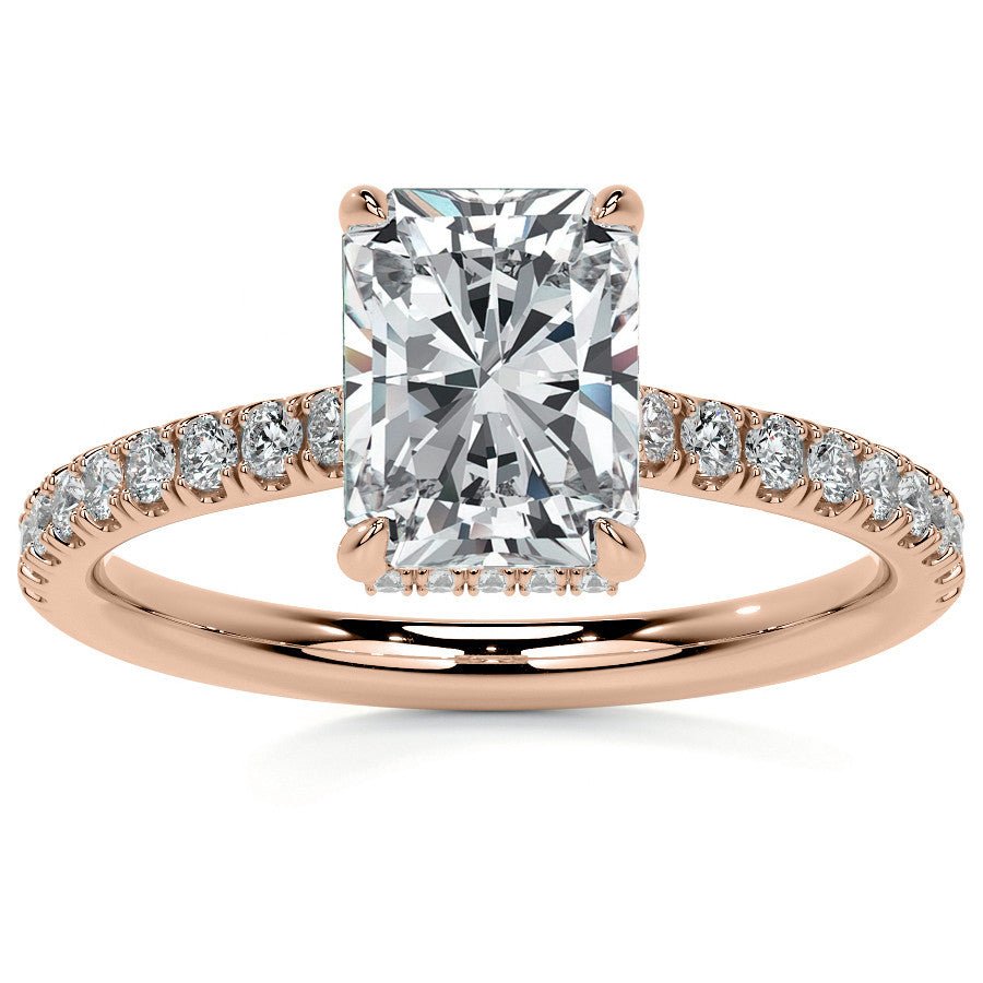 Emerald / Radiant 4-Prong Hidden Halo Moissanite Engagement Ring