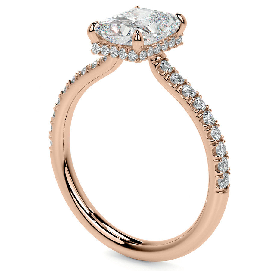 Emerald / Radiant 4-Prong Hidden Halo Moissanite Engagement Ring