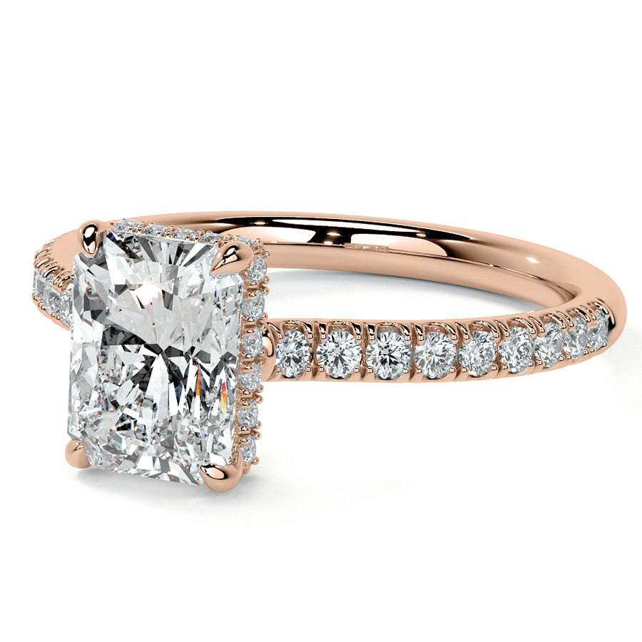 Emerald / Radiant 4-Prong Hidden Halo Moissanite Engagement Ring