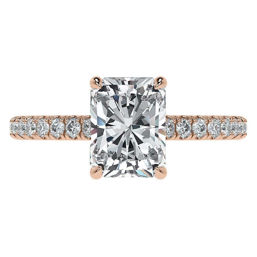 Emerald / Radiant 4-Prong Hidden Halo Moissanite Engagement Ring