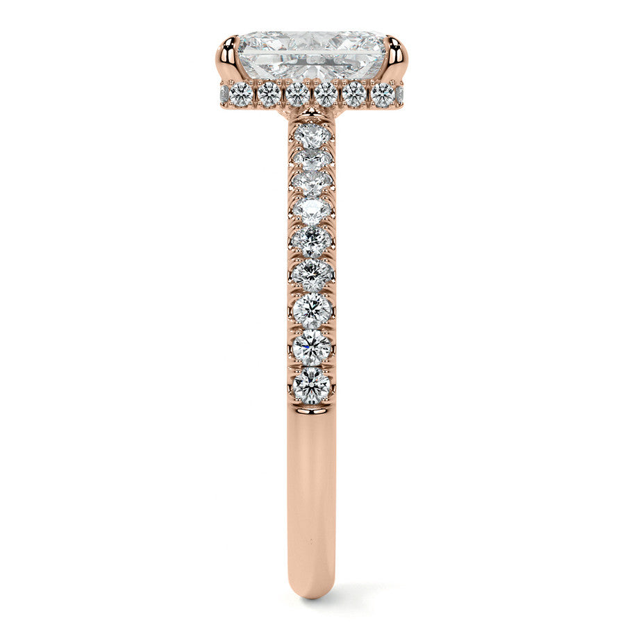 Emerald / Radiant 4-Prong Hidden Halo Moissanite Engagement Ring