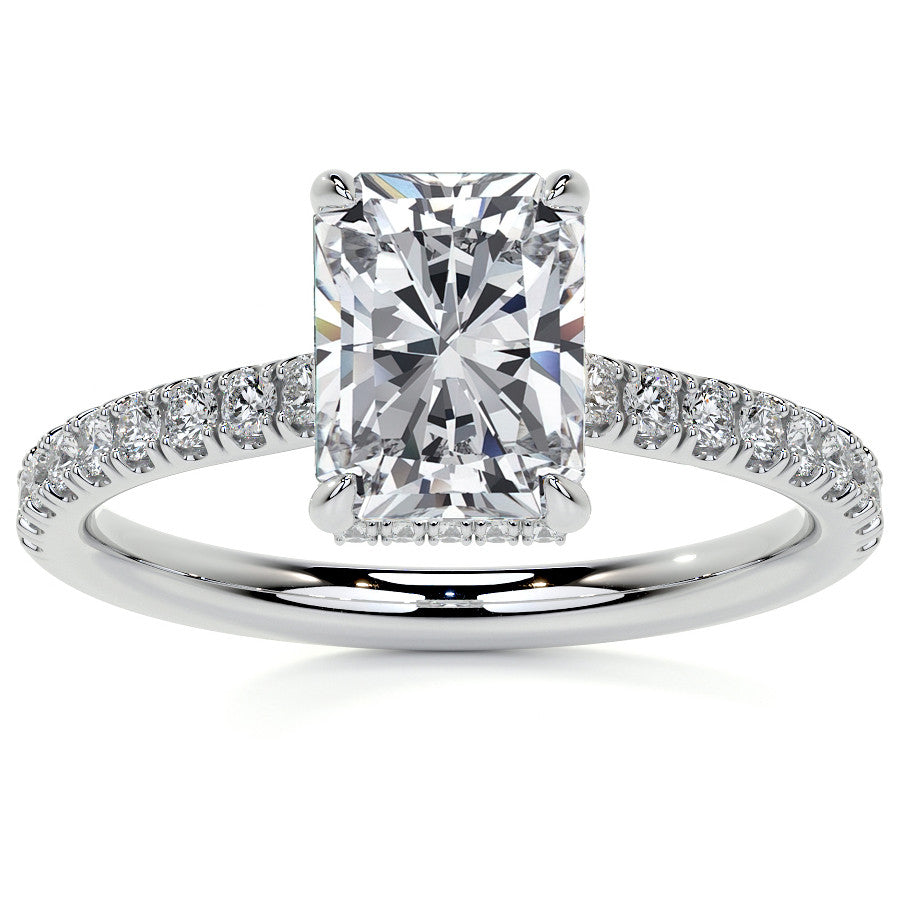 Emerald / Radiant 4-Prong Hidden Halo Moissanite Engagement Ring