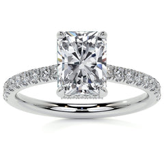 Emerald / Radiant 4-Prong Hidden Halo Moissanite Engagement Ring