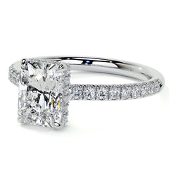 Emerald / Radiant 4-Prong Hidden Halo Moissanite Engagement Ring