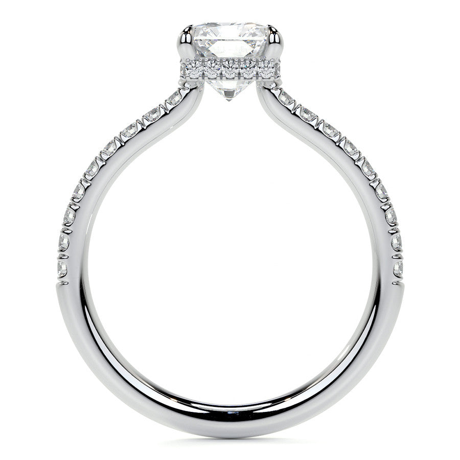 Emerald / Radiant 4-Prong Hidden Halo Moissanite Engagement Ring