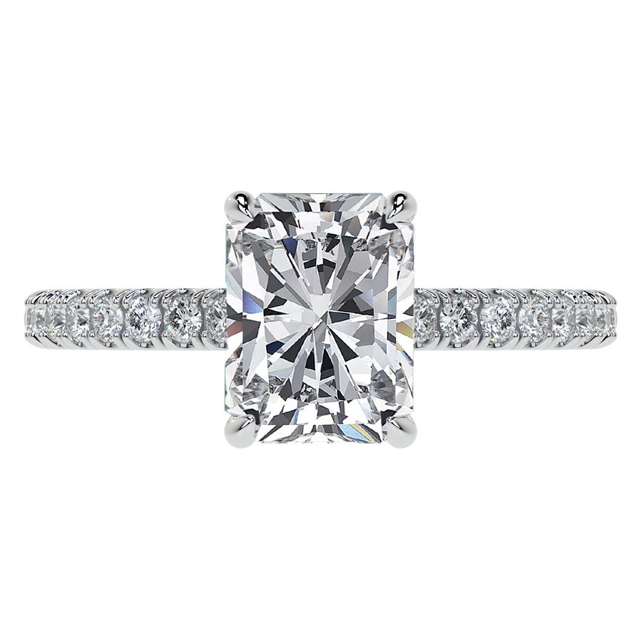 Emerald / Radiant 4-Prong Hidden Halo Moissanite Engagement Ring