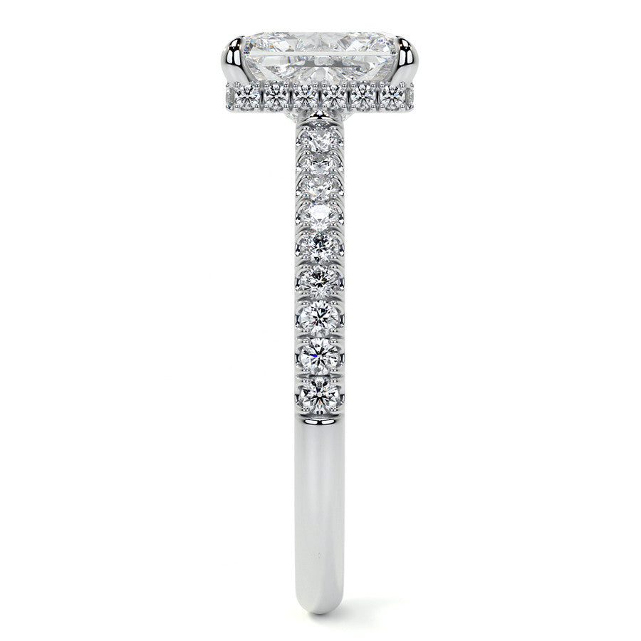 Emerald / Radiant 4-Prong Hidden Halo Moissanite Engagement Ring