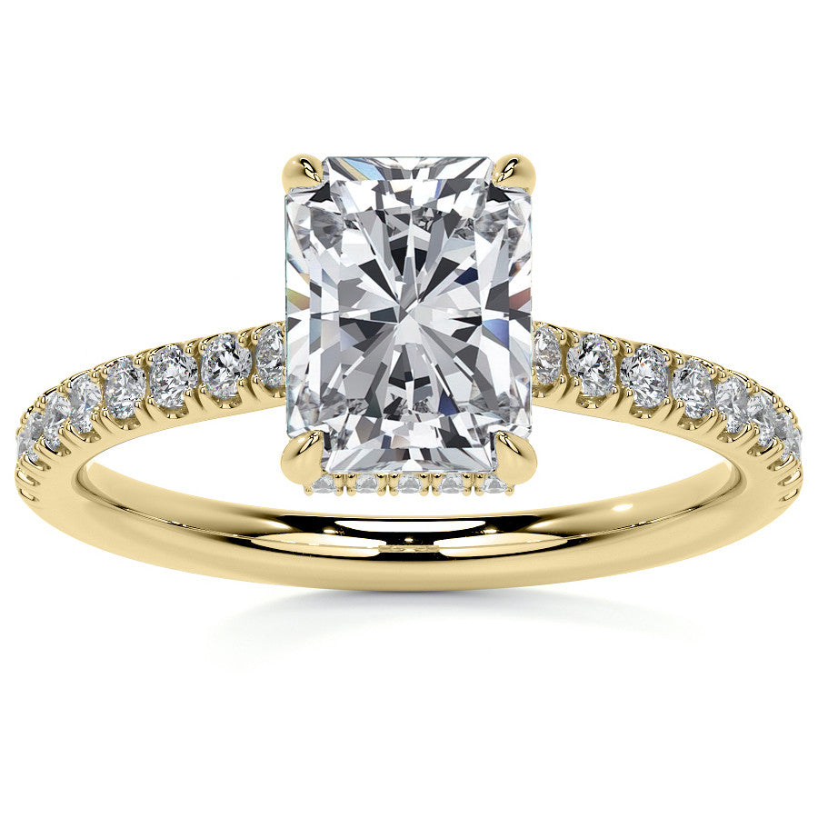 Emerald / Radiant 4-Prong Hidden Halo Moissanite Engagement Ring