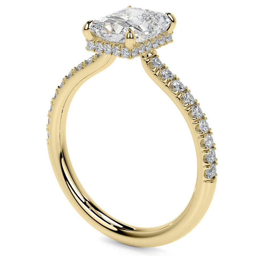 Emerald / Radiant 4-Prong Hidden Halo Moissanite Engagement Ring
