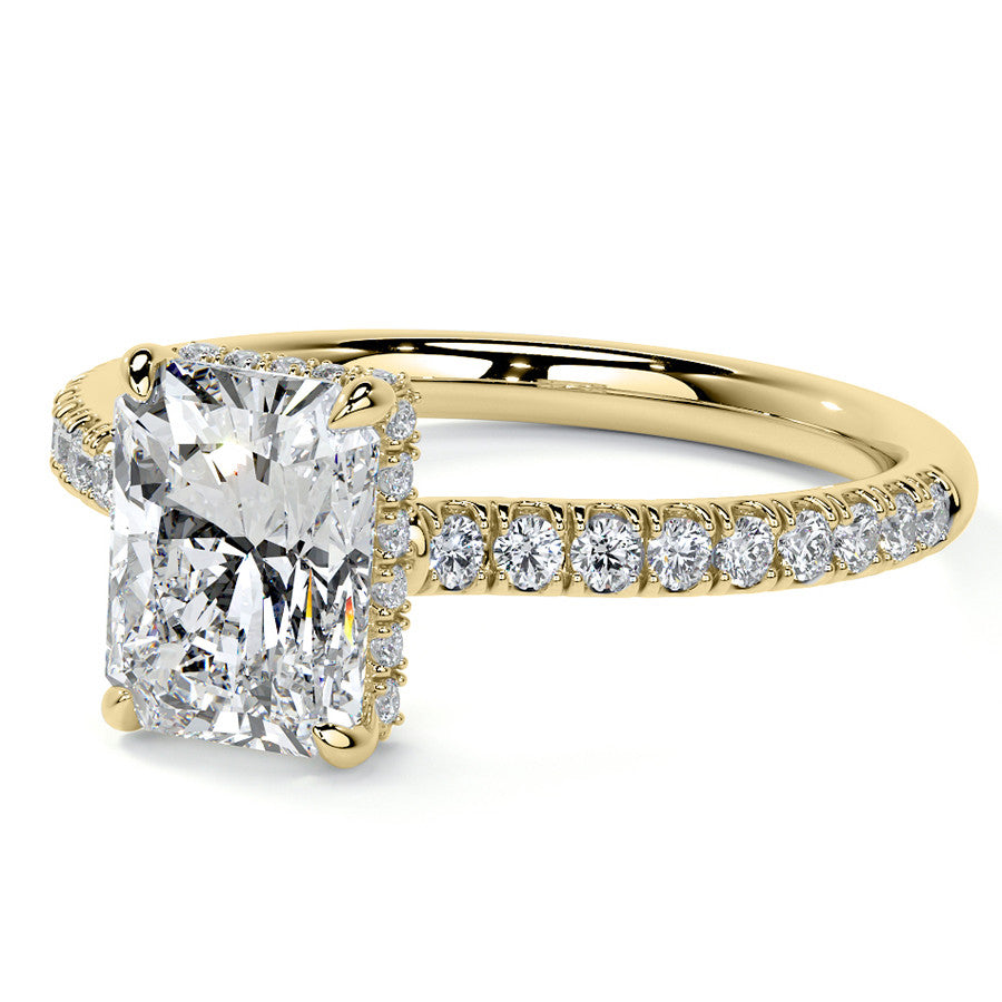 Emerald / Radiant 4-Prong Hidden Halo Moissanite Engagement Ring