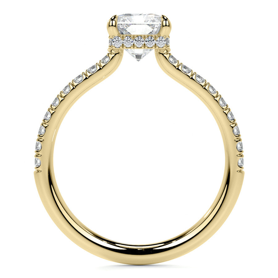 Emerald / Radiant 4-Prong Hidden Halo Moissanite Engagement Ring