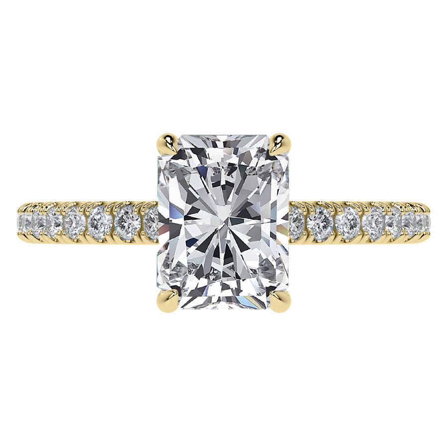 Emerald / Radiant 4-Prong Hidden Halo Moissanite Engagement Ring