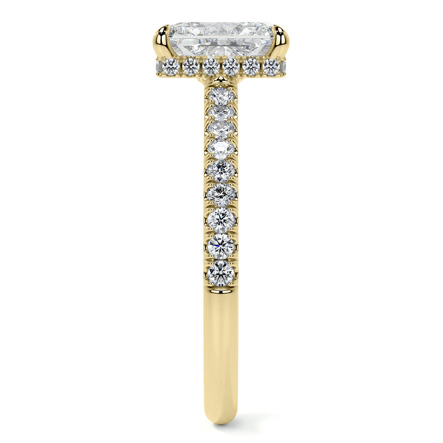 Emerald / Radiant 4-Prong Hidden Halo Moissanite Engagement Ring