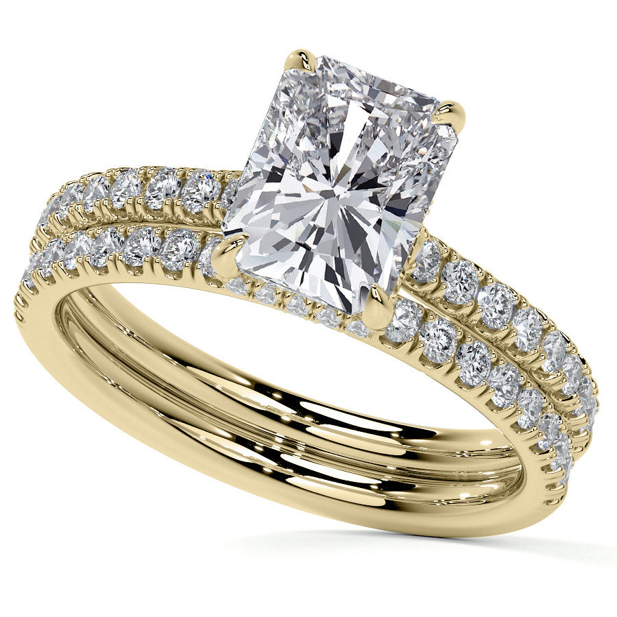 Emerald / Radiant 4-Prong Hidden Halo Moissanite Engagement Ring