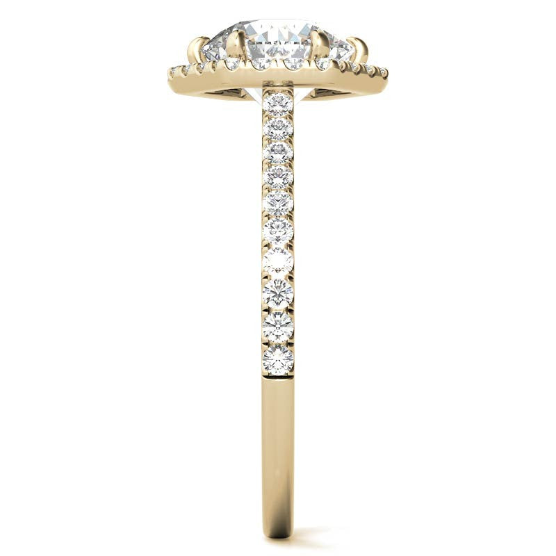 Hexagon Halo Round Brilliant Moissanite Engagement Ring