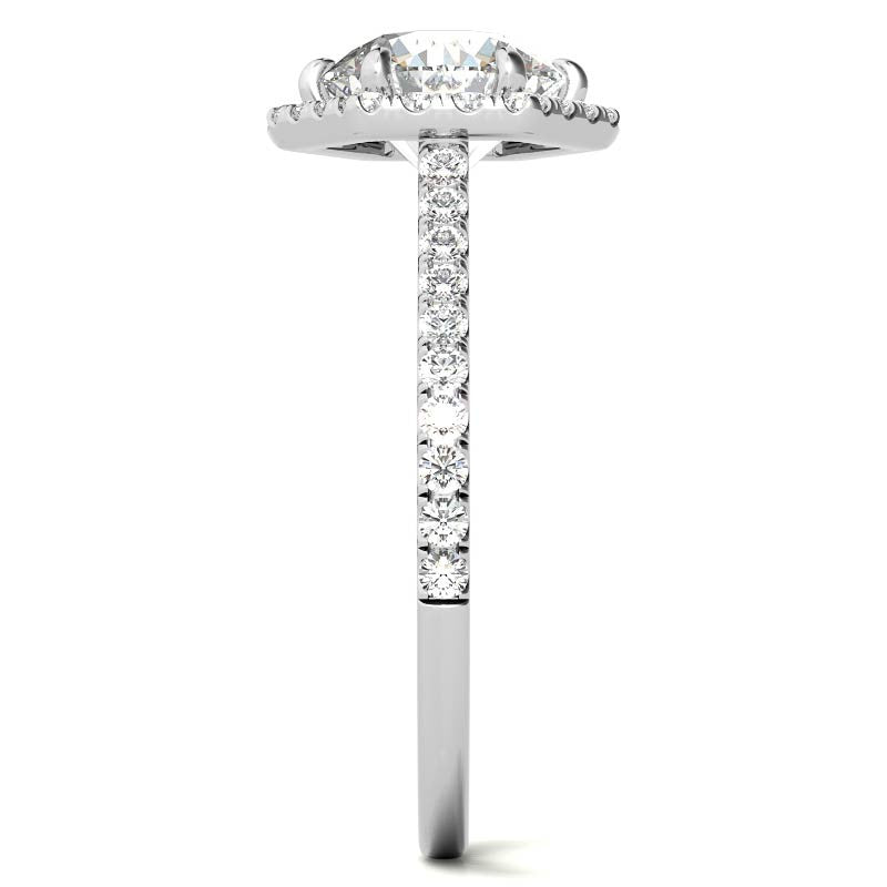Hexagon Halo Round Brilliant Moissanite Engagement Ring