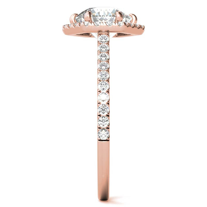 Hexagon Halo Round Brilliant Moissanite Engagement Ring