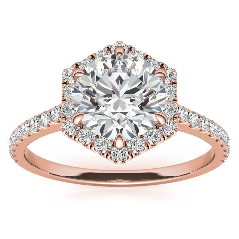 Hexagon Halo Round Brilliant Moissanite Engagement Ring