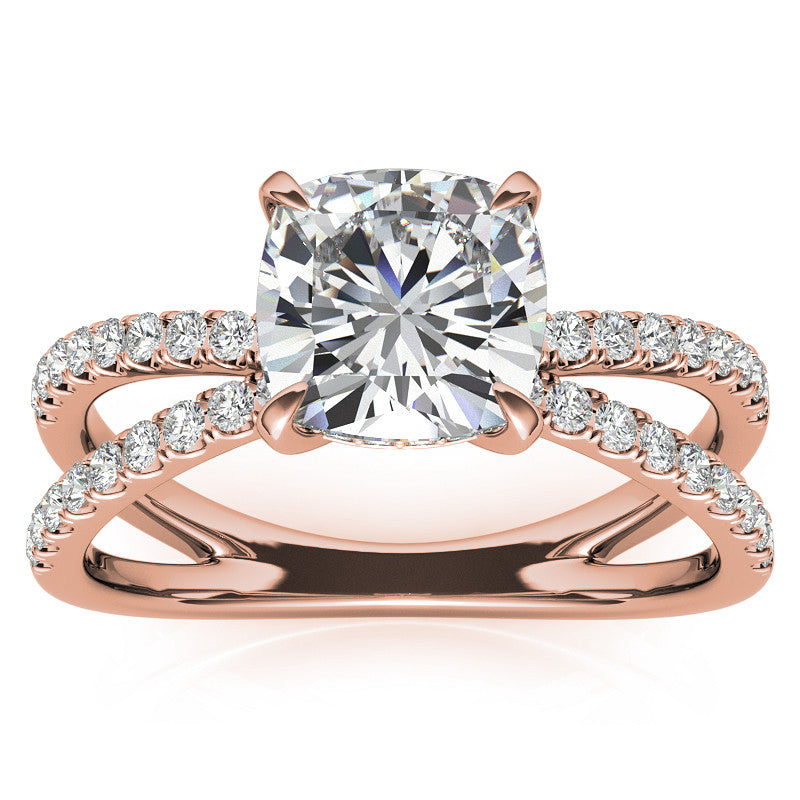 Split Shank Hidden Halo Cushion Moissanite Engagement Ring