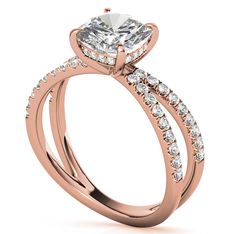 Split Shank Hidden Halo Cushion Moissanite Engagement Ring
