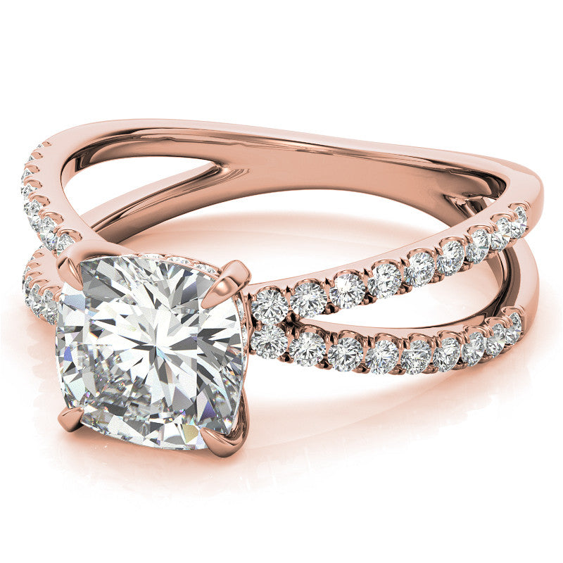 Split Shank Hidden Halo Cushion Moissanite Engagement Ring