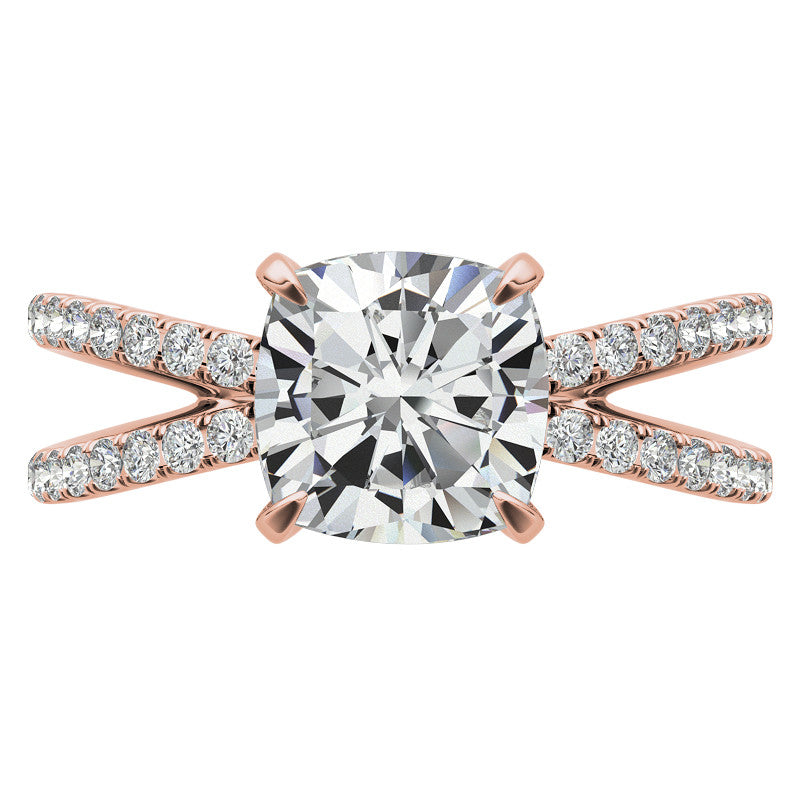 Split Shank Hidden Halo Cushion Moissanite Engagement Ring