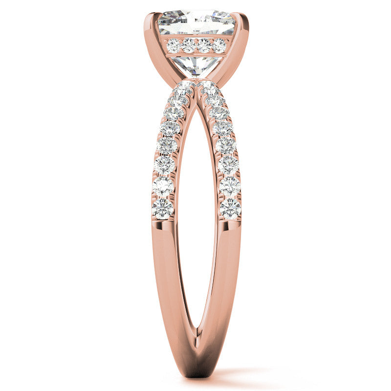 Split Shank Hidden Halo Cushion Moissanite Engagement Ring