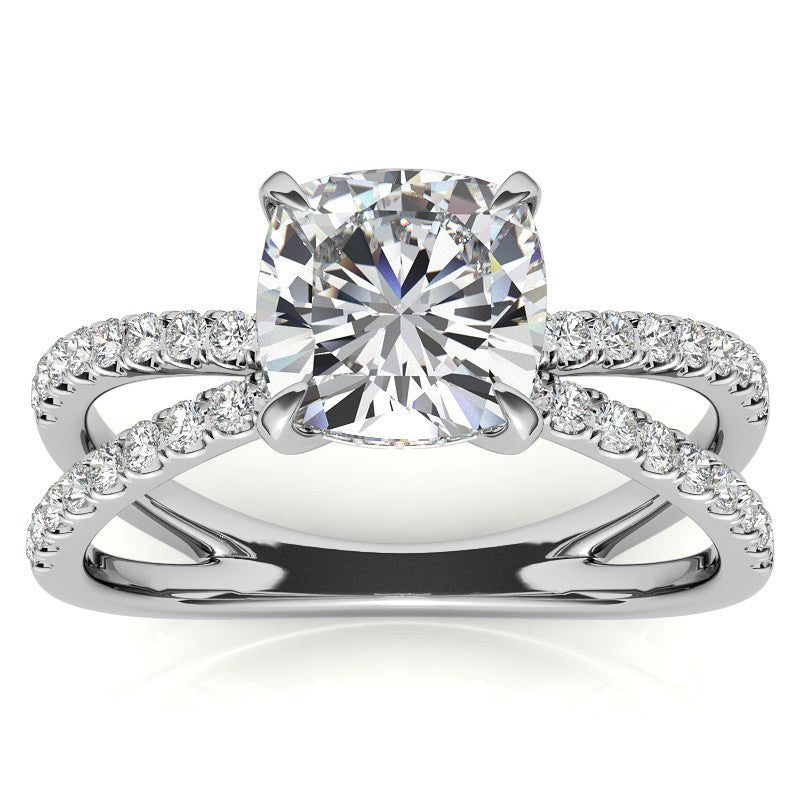 Split Shank Hidden Halo Cushion Moissanite Engagement Ring