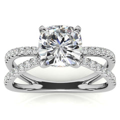 Split Shank Hidden Halo Cushion Moissanite Engagement Ring