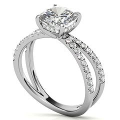 Split Shank Hidden Halo Cushion Moissanite Engagement Ring