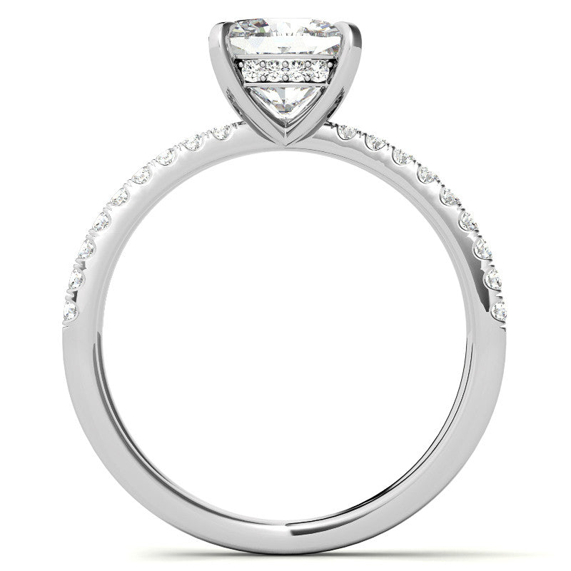 Split Shank Hidden Halo Cushion Moissanite Engagement Ring