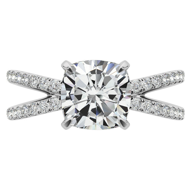 Split Shank Hidden Halo Cushion Moissanite Engagement Ring