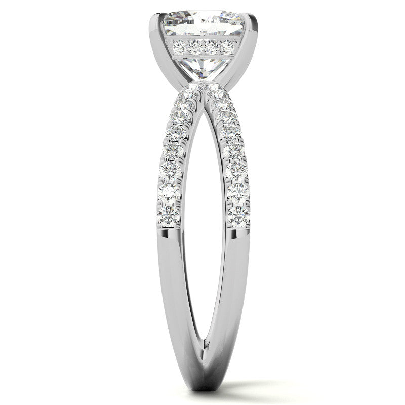 Split Shank Hidden Halo Cushion Moissanite Engagement Ring