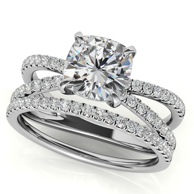Split Shank Hidden Halo Cushion Moissanite Engagement Ring