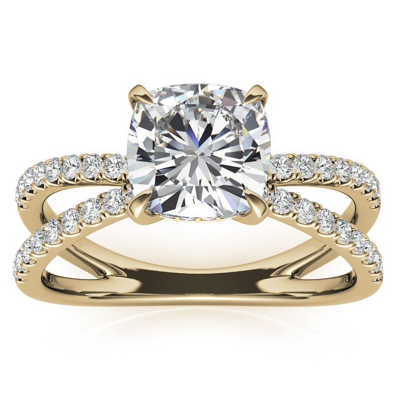 Split Shank Hidden Halo Cushion Moissanite Engagement Ring