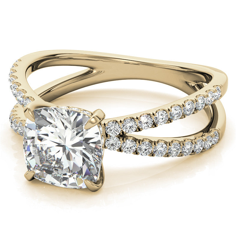 Split Shank Hidden Halo Cushion Moissanite Engagement Ring