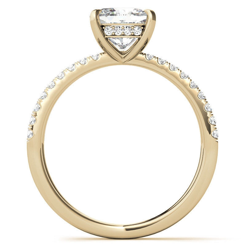 Split Shank Hidden Halo Cushion Moissanite Engagement Ring