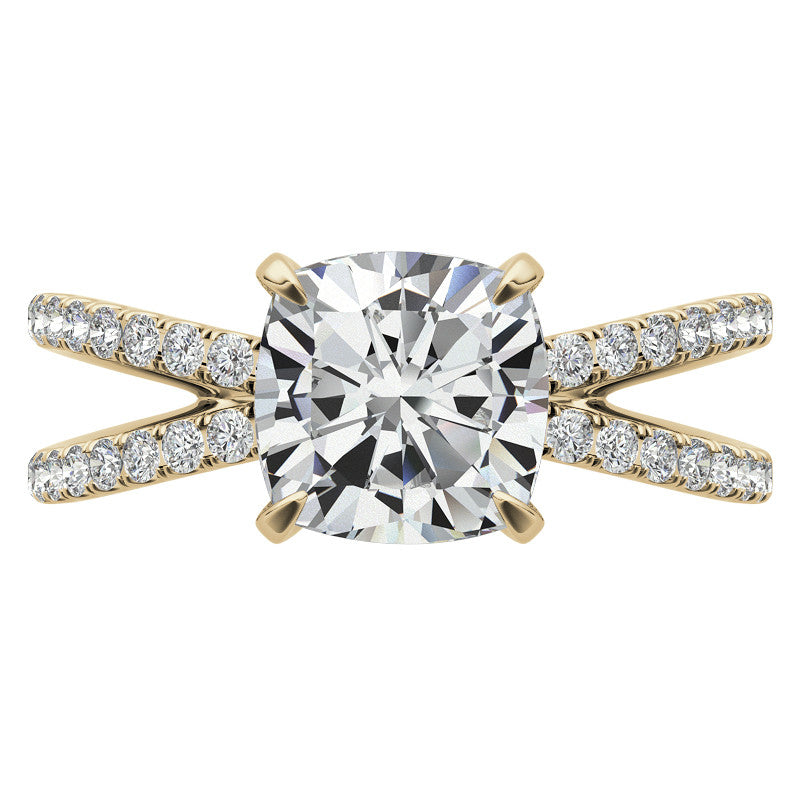 Split Shank Hidden Halo Cushion Moissanite Engagement Ring