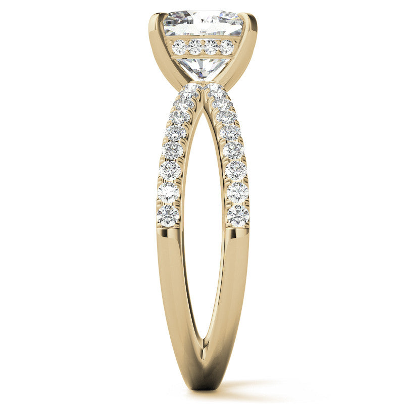 Split Shank Hidden Halo Cushion Moissanite Engagement Ring