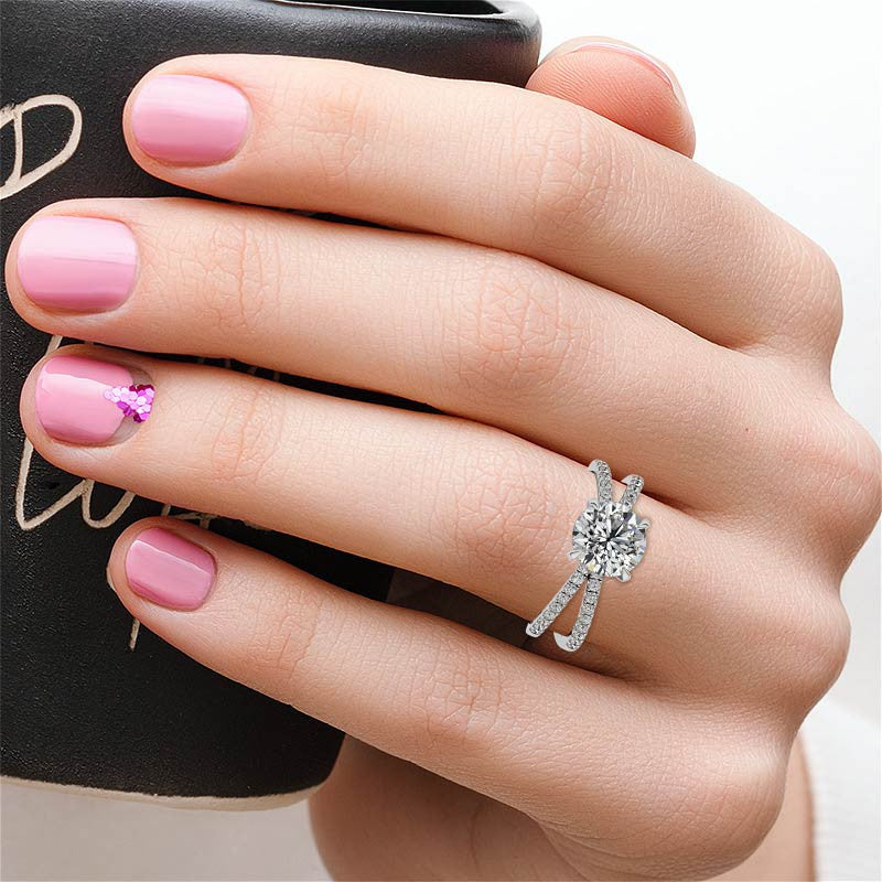Split Shank Hidden Halo Round Brilliant Moissanite Engagement Ring