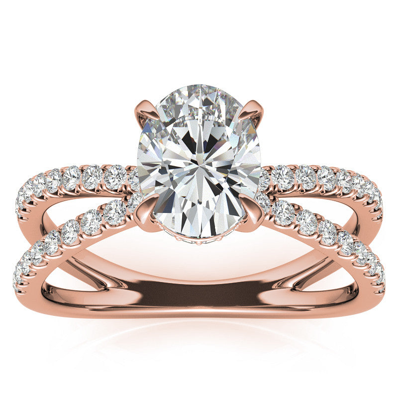 Split Shank Hidden Halo Oval Moissanite Engagement Ring