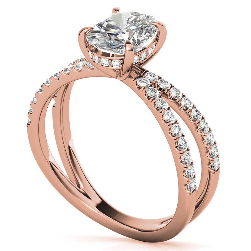 Split Shank Hidden Halo Oval Moissanite Engagement Ring