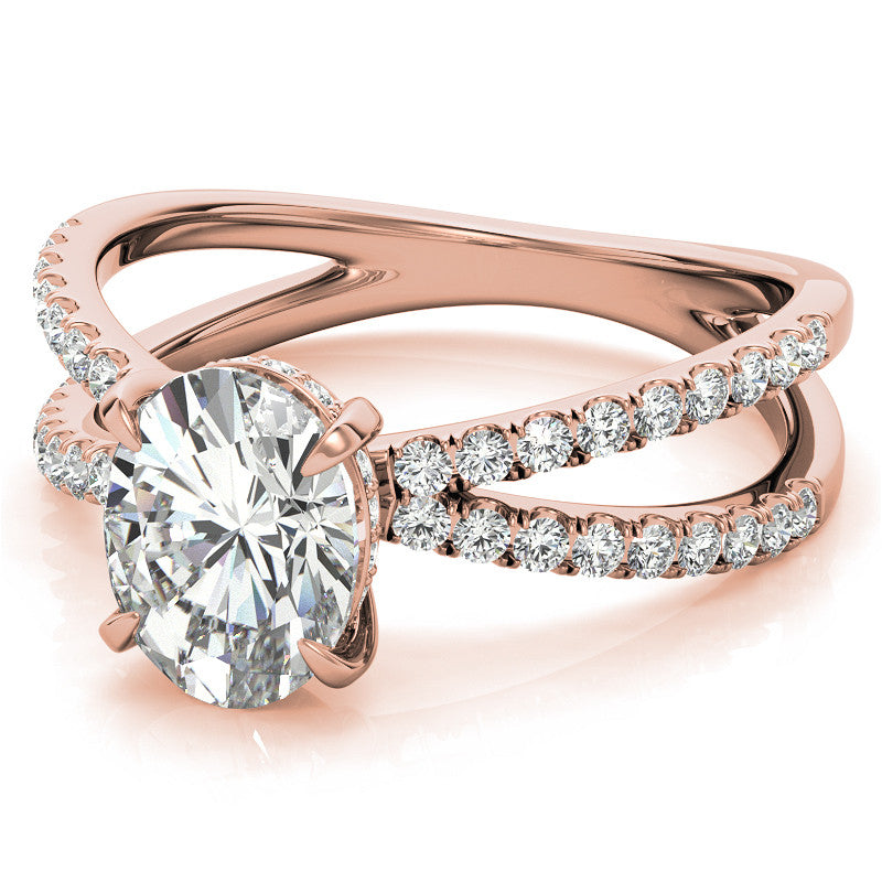 Split Shank Hidden Halo Oval Moissanite Engagement Ring