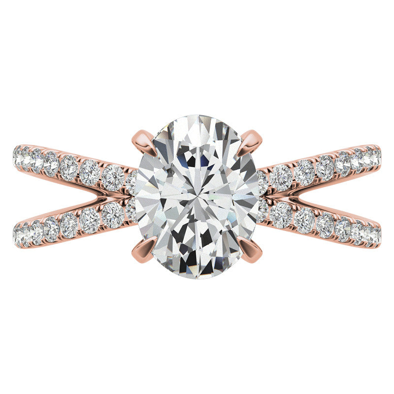 Split Shank Hidden Halo Oval Moissanite Engagement Ring